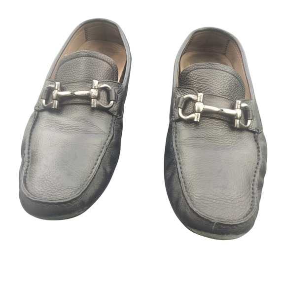 Salvatore Ferragamo Mens Black Pebbled Leather Gancini Bit Driving Loafers Italy main image 14